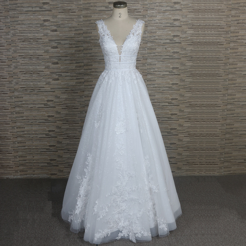 Sparkly Ball Gown Wedding Dress with Lace QT1335
