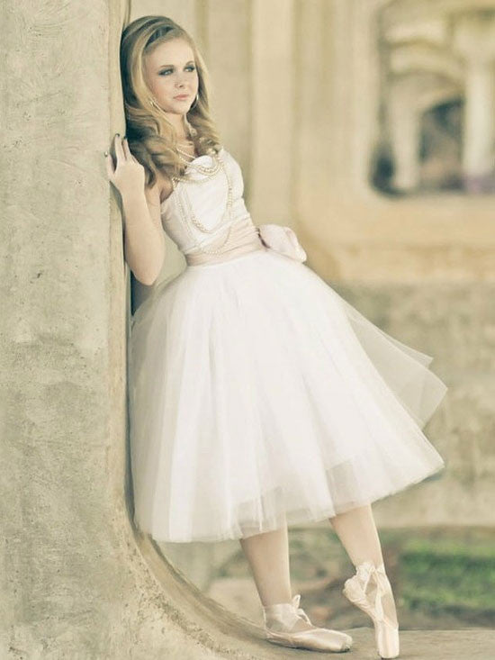 Strapless Ballerina Style Tulle Tea Length Wedding Dress