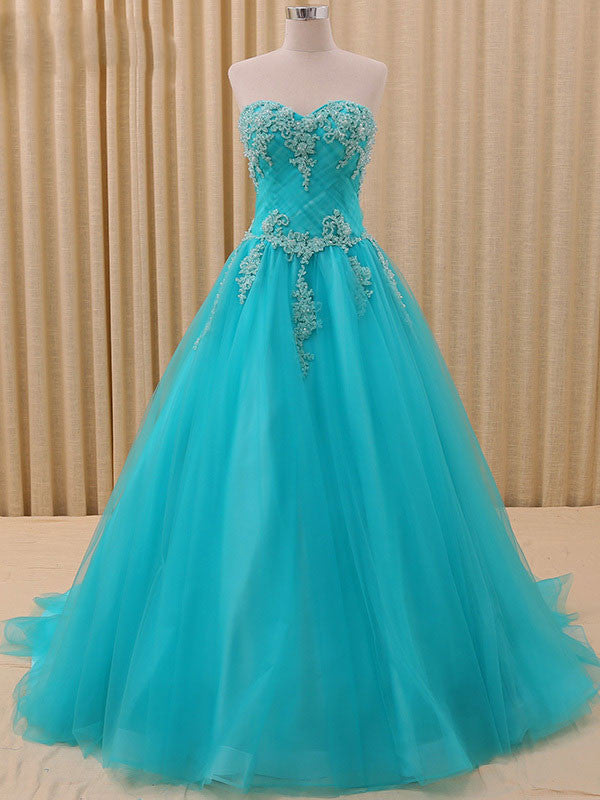 Blue Strapless Ball Gown Pageant Dress