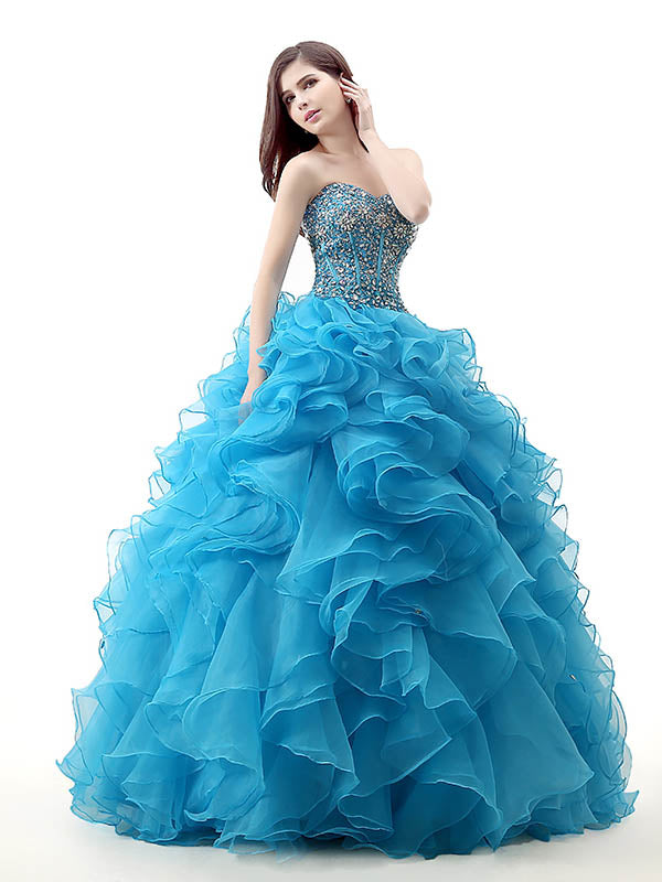 Strapless Blue Quinceanera Ball Gown Home Coming Dress 