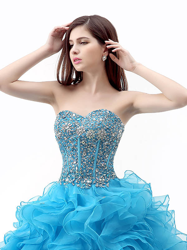 Strapless Blue Quinceanera Ball Gown Home Coming Dress 