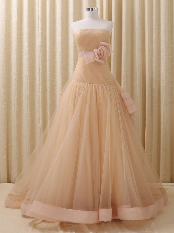 Strapless Champagne Tulle Prom Formal Evening Dress | RS3004