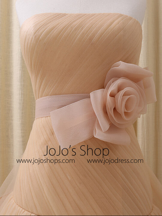 Strapless Champagne Tulle Prom Formal Evening Dress | RS3004