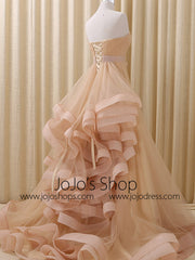 Strapless Champagne Tulle Prom Formal Evening Dress | RS3004