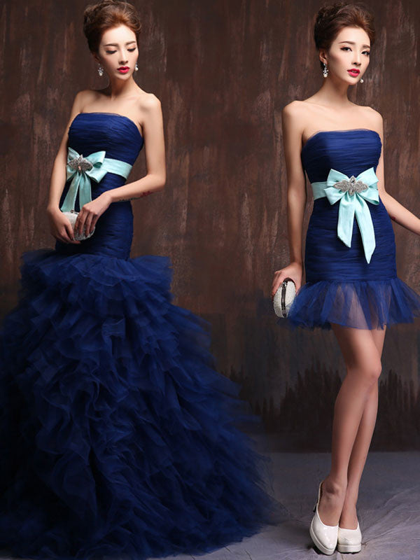 Strapless Dark Blue 2 piece Convertible Evening Dress Ball Gown and Cocktail Dress in One