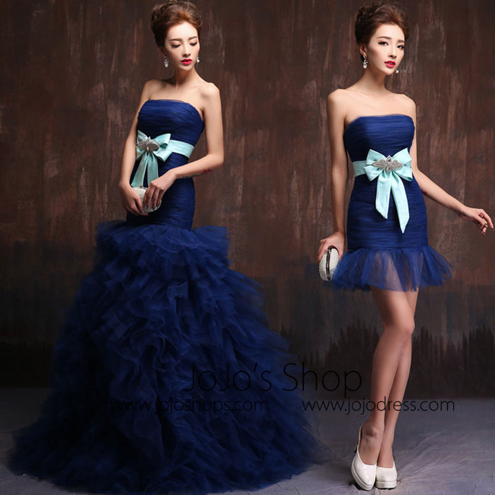 Strapless Dark Blue 2 piece Convertible Evening Dress Ball Gown and Cocktail Dress in One