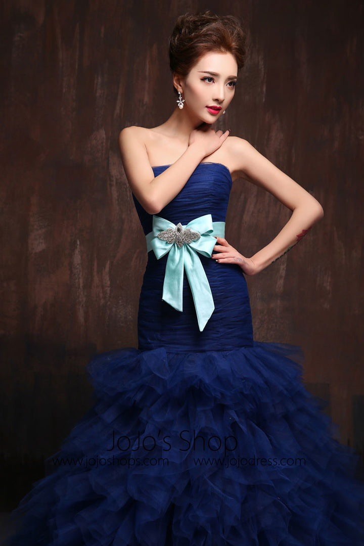Strapless Dark Blue 2 piece Convertible Evening Dress Ball Gown and Cocktail Dress in One