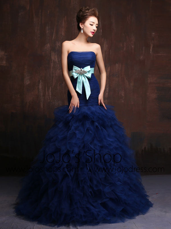 Strapless Dark Blue 2 piece Convertible Evening Dress Ball Gown and Cocktail Dress in One