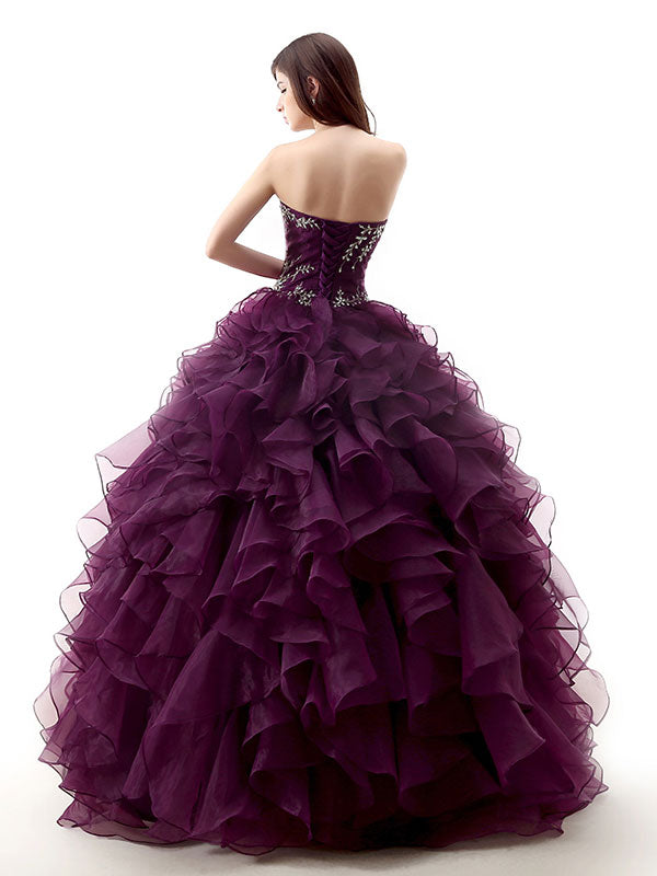 Strapless Dark Purple Quinceanera Ball Gown Formal Dress