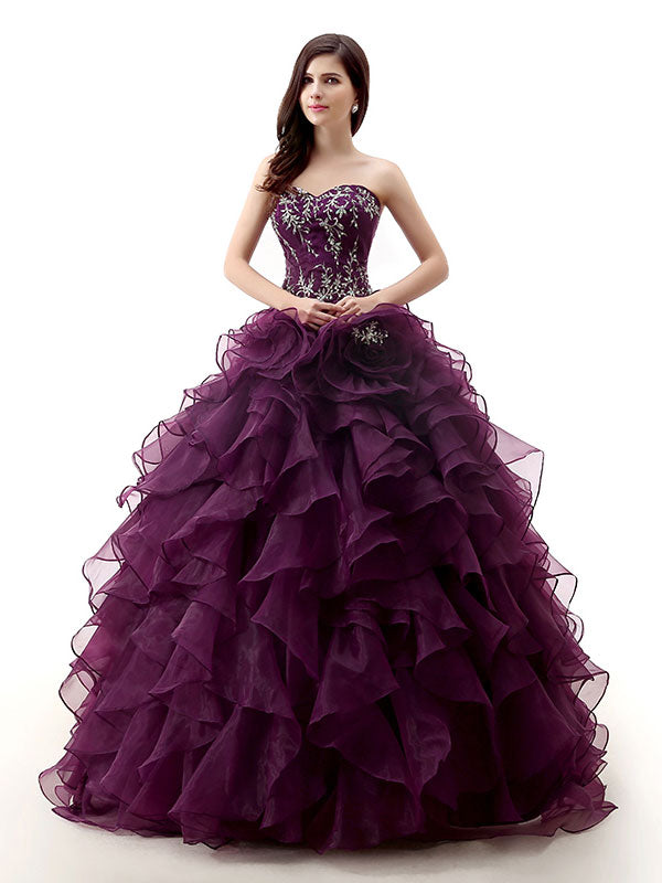 Strapless Dark Purple Quinceanera Ball Gown Formal Dress