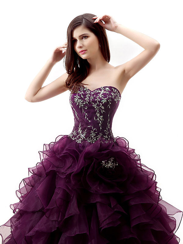 Strapless Dark Purple Quinceanera Ball Gown Formal Dress