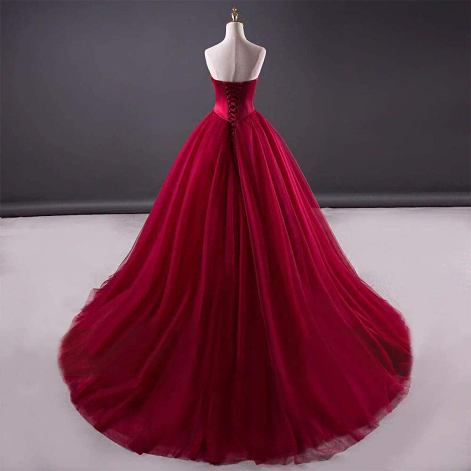 Dark Red Strapless Ball Gown Wedding Dress ET3003 Dark Red Strapless Ball Gown Wedding Dress ET3003