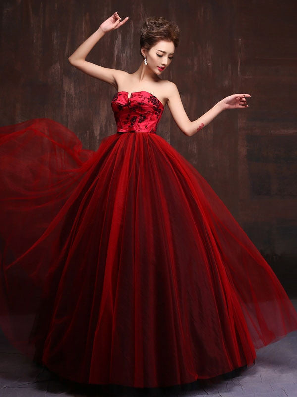 Strapless Royal Scarlet Red Quinceanera Ball Gown Dress