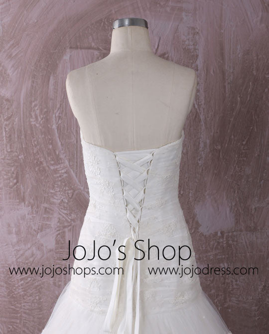 Strapless Fit and Flare Lace Dress with Asymmetric Skirt | QT85205