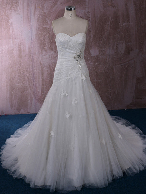 Strapless Fit and Flare Lace Dress with Asymmetric Skirt | QT85205