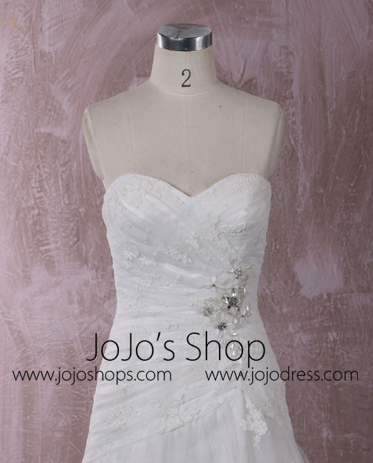 Strapless Fit and Flare Lace Dress with Asymmetric Skirt | QT85205