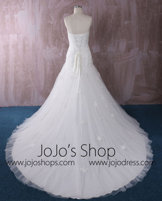 Strapless Fit and Flare Lace Dress with Asymmetric Skirt | QT85205