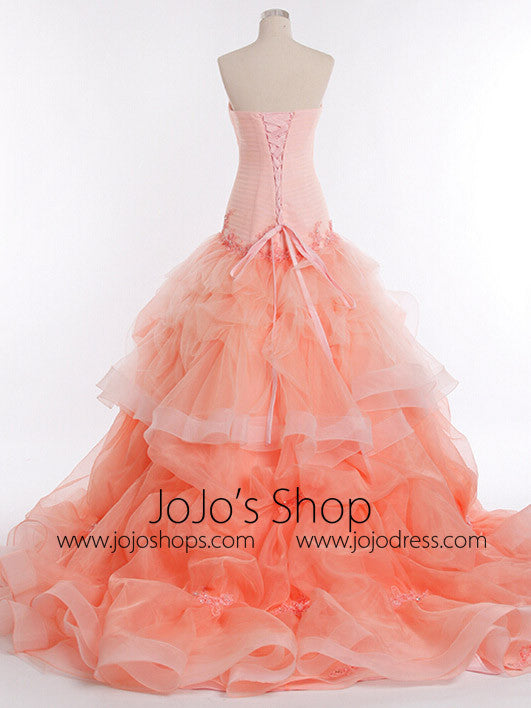 Strapless Peach Fit and Flare Formal Prom Pageant Ball Gown | RS3016