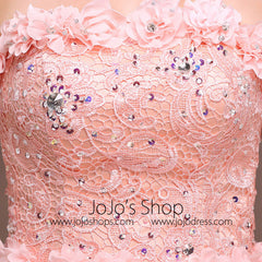 Whimsical Strapless Floral Blush Pink Formal Prom Evening Dress with Lace Bodice X003