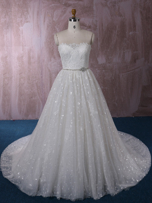 Classic French Alencon Lace Ball Gown Dress | QT85205