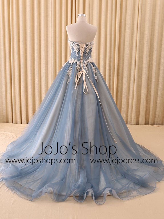 Gray Strapless Lace Ball Gown Evening Formal Dress RS201601