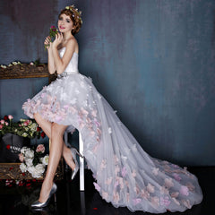 Hi-Low Tulle Formal Dress with Flowers Sprinkled Skirt