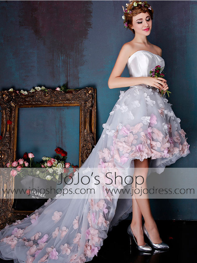 Hi-Low Tulle Formal Dress with Flowers Sprinkled Skirt