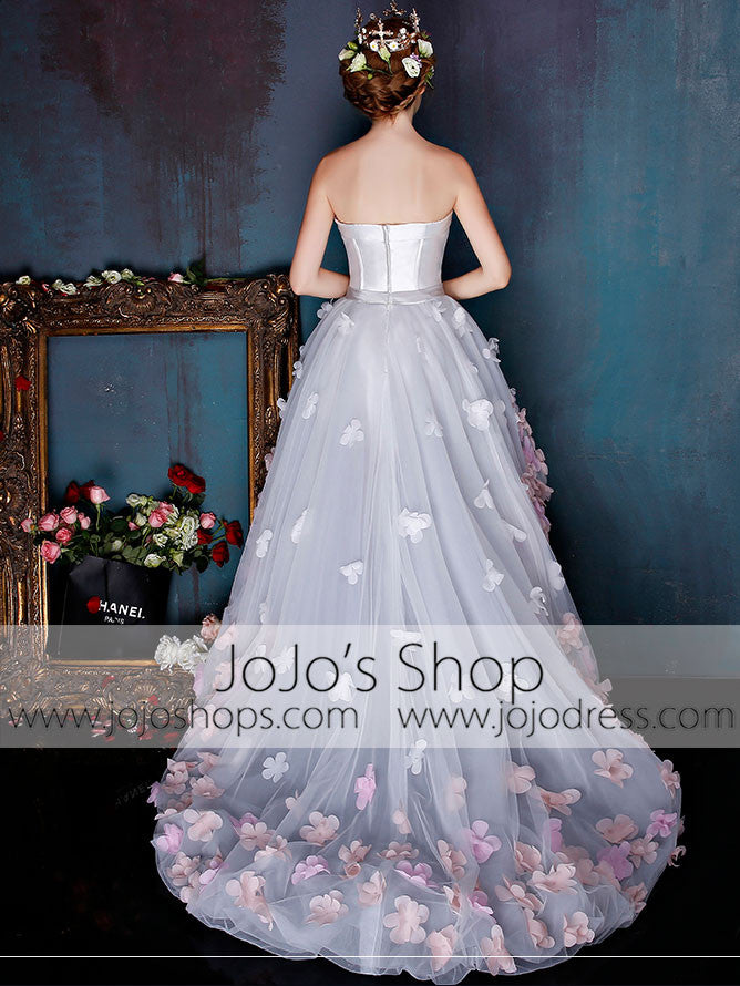 Hi-Low Tulle Formal Dress with Flowers Sprinkled Skirt Size 6 / Ivory Hi-Low Tulle Formal Dress with Flowers Sprinkled Skirt Size 6 / Ivory