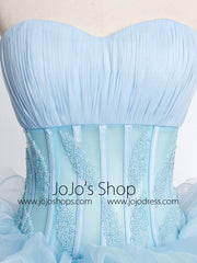 Ice Blue Strapless Formal Prom Beauty Pageant Ball Gown With Ruffle Skirt | RS3013