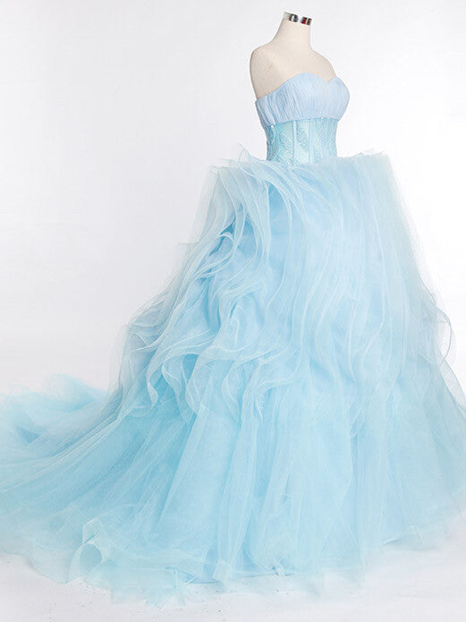 Ice Blue Strapless Formal Prom Beauty Pageant Ball Gown With Ruffle Skirt | RS3013