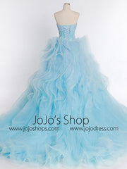 Ice Blue Strapless Formal Prom Beauty Pageant Ball Gown With Ruffle Skirt | RS3013