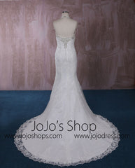 Strapless Mermaid Lace Dress with Jeweled Neckline | QT815005