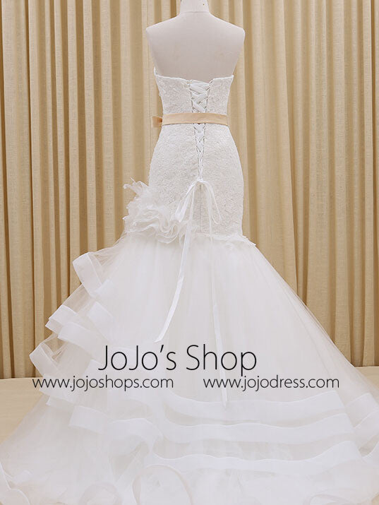 Strapless Mermaid Fit and Flare Lace Dress | RS3009