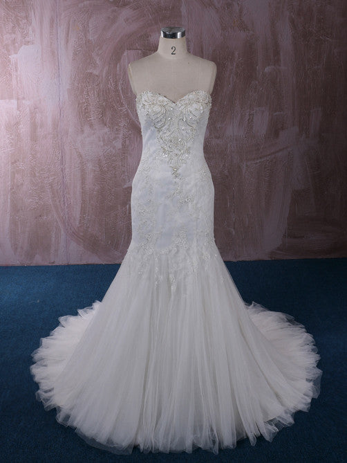 Strapless Mermaid Lace Dress with Jeweled Bodice | QT85856