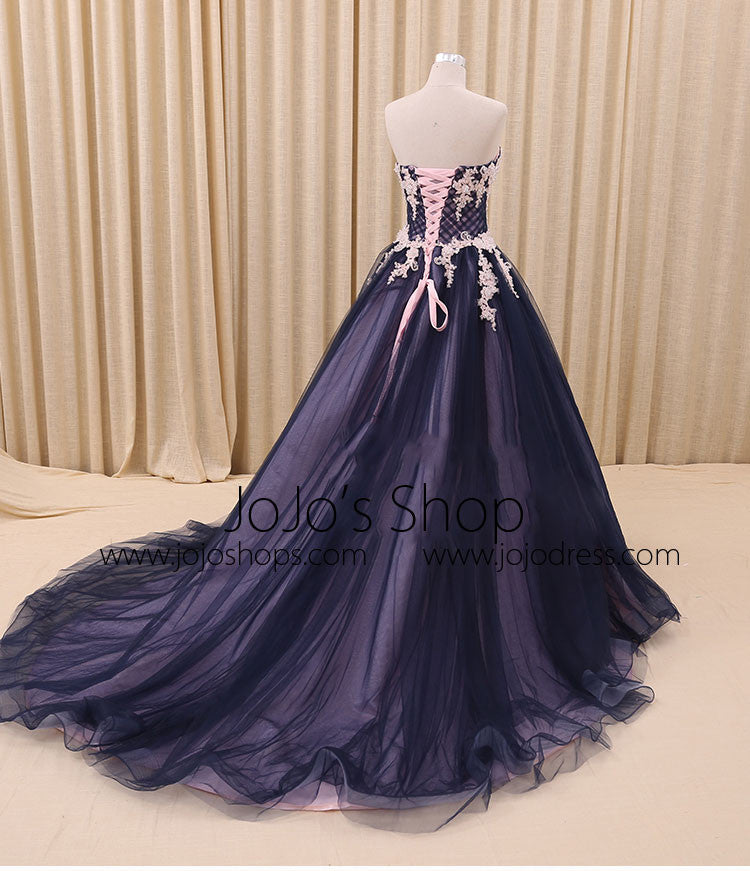 Navy Tulle Ball Gown Formal Prom Dress