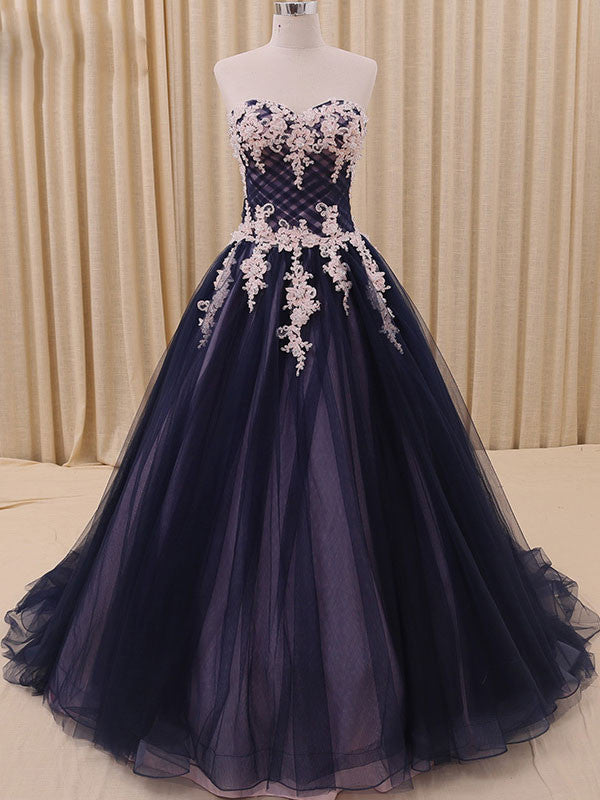 Navy Tulle Ball Gown Formal Prom Dress
