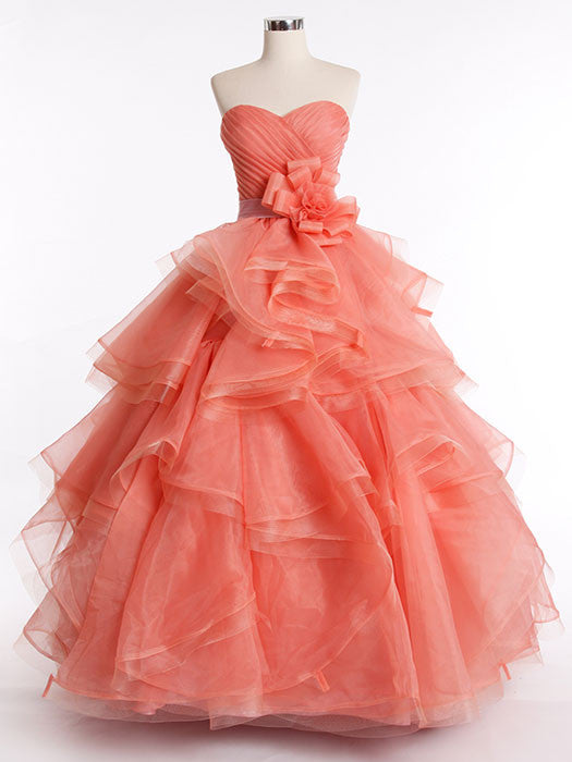 Strapless Orange Ball Gown Prom Dress with Tiered Ruffle Skirt | RS3015