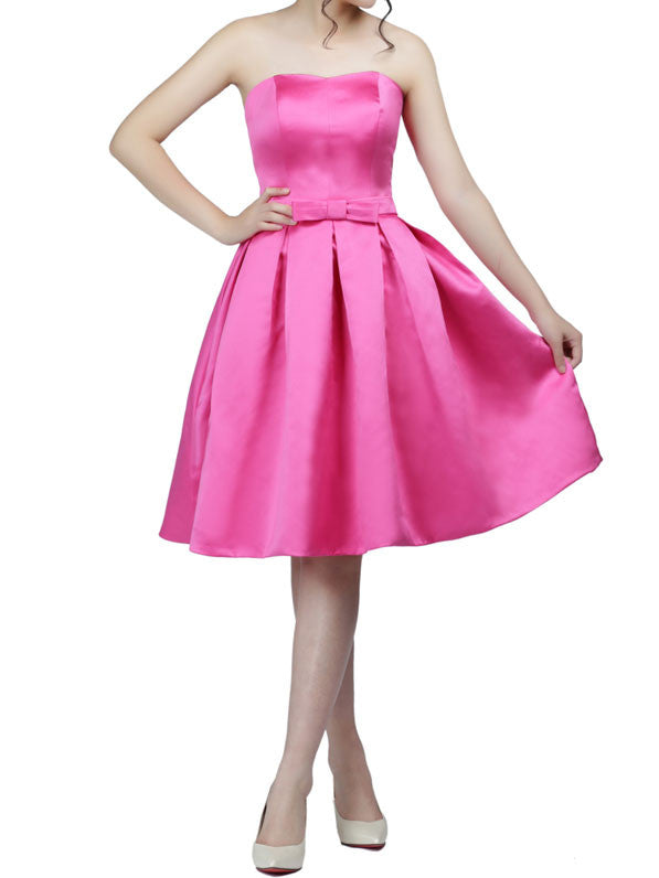 Strapless Pink Knee Length Cocktail Dress