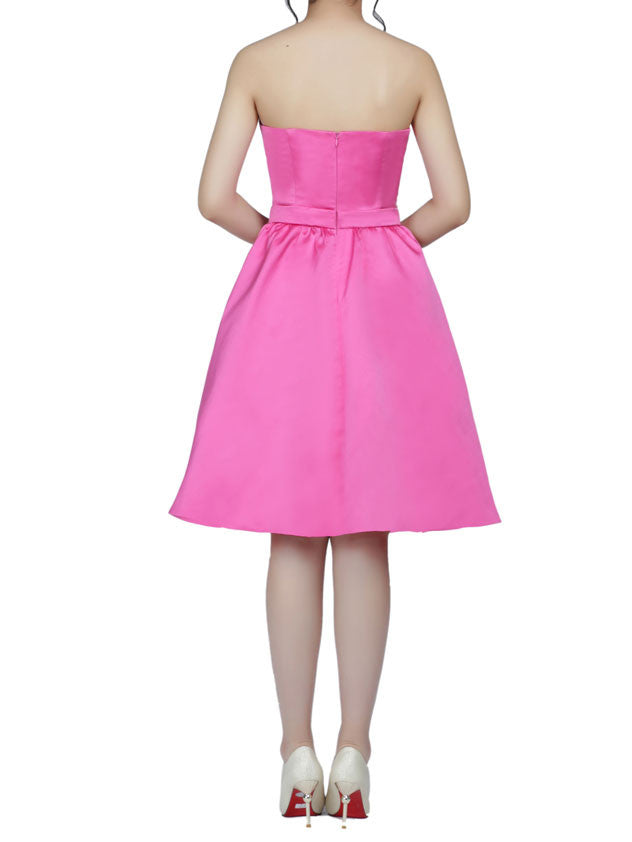 Strapless Pink Knee Length Cocktail Dress