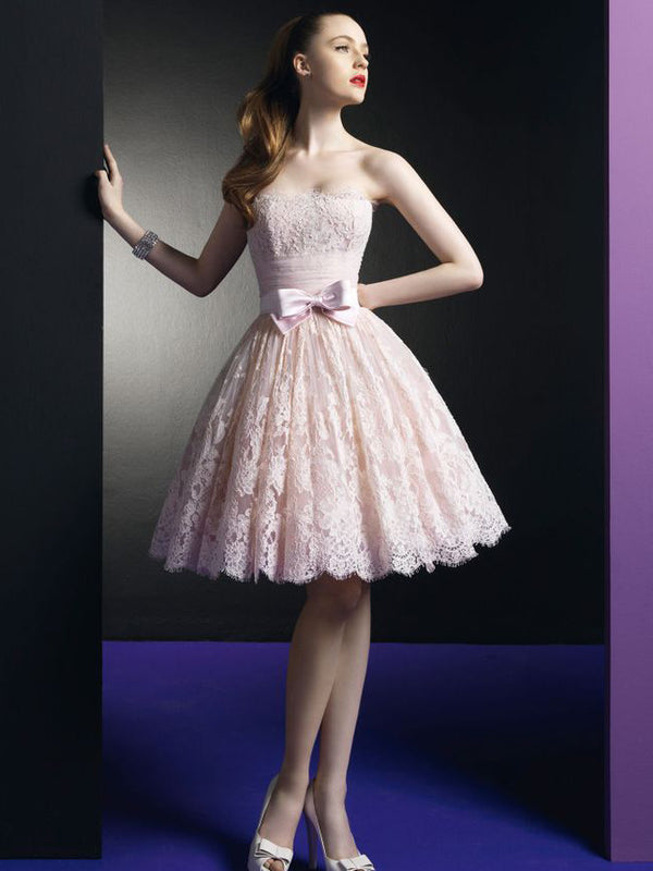 Strapless Pink Lace Wedding Bridesmaid Prom Dress DV2051
