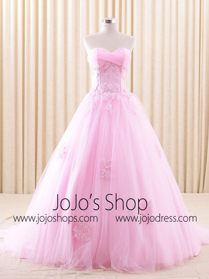 Strapless Pink Lace Ball Gown Dress | RSRS6805 Pink