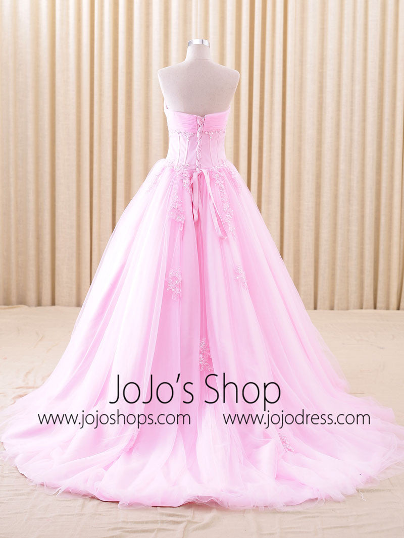 Strapless Pink Lace Ball Gown Dress | RSRS6805 Pink
