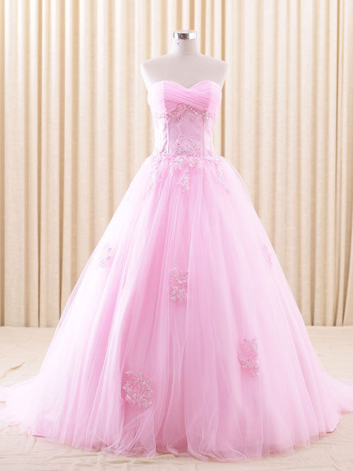 Strapless Pink Lace Ball Gown Dress | RSRS6805 Pink