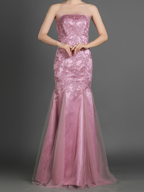 Strapless Mermaid Style Lace Formal Evening Dress 