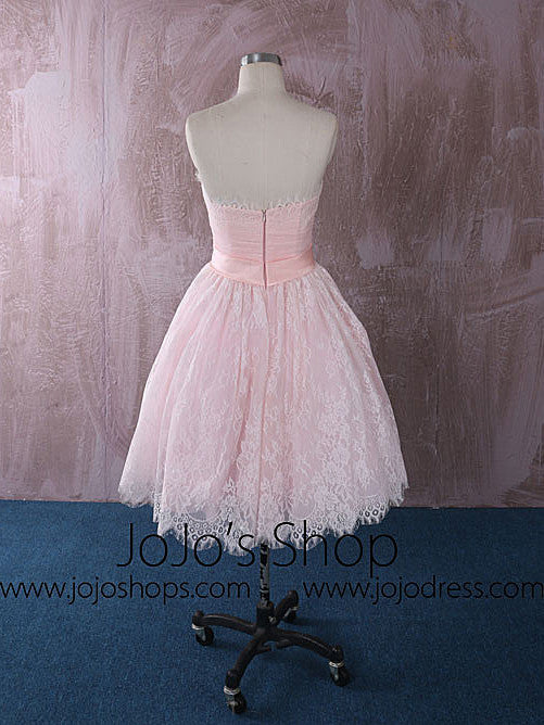 Strapless Short Pink Lace Wedding Dress Reception Dress | QT815012
