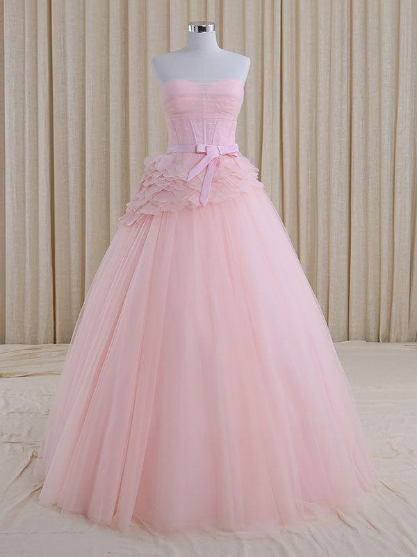 Strapless Blush Pink A-line Sweet Sixteen Prom Formal Evening Dress RS5001
