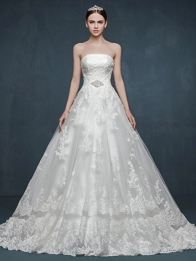 Strapless Lace Ball Gown Dress