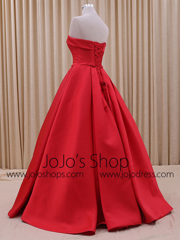 Strapless Red Ball Gown Formal Dress with Chic Bow