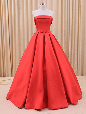 Strapless Red Ball Gown Formal Dress with Chic Bow