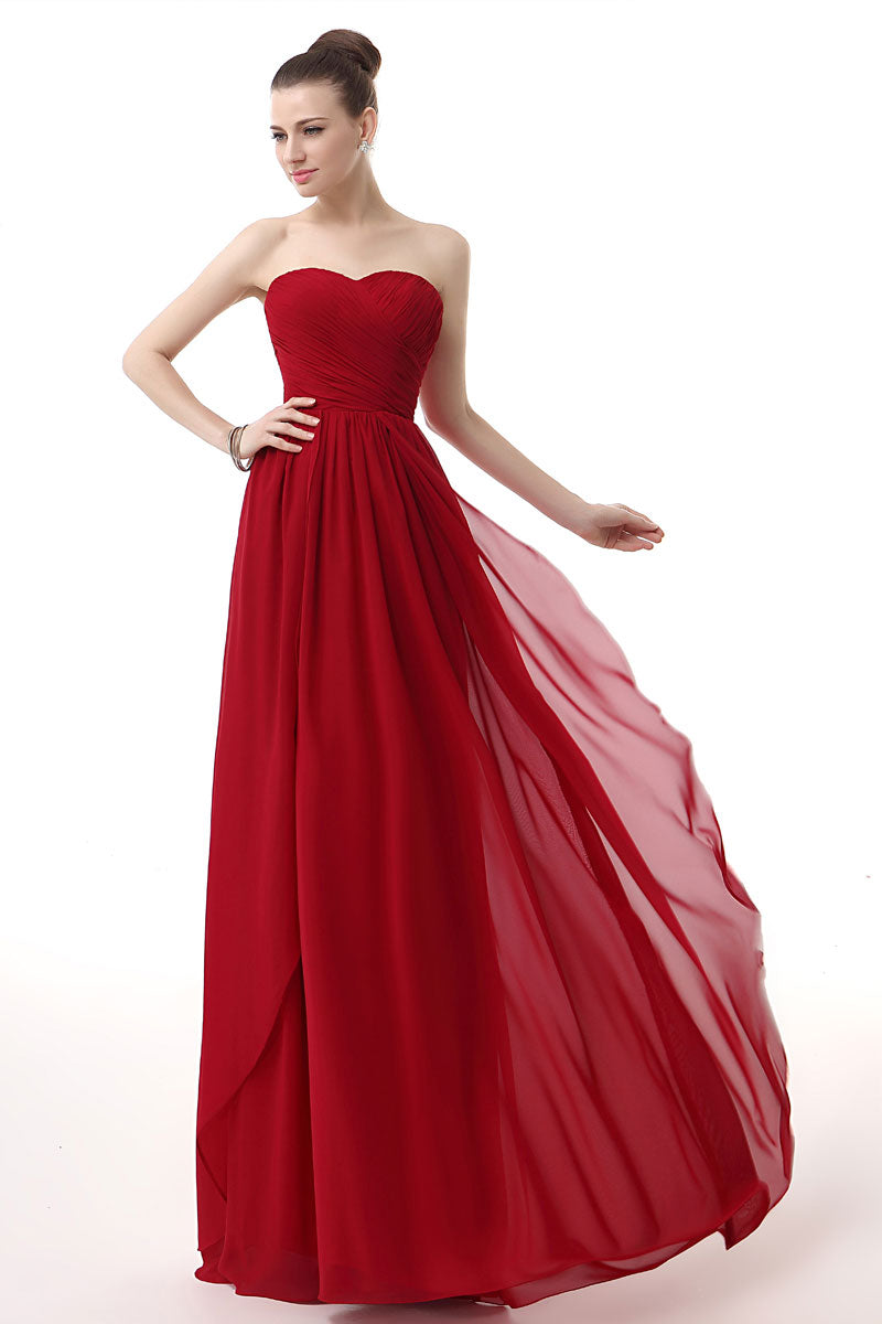 Strapless Red Long Chiffon Evening Dress